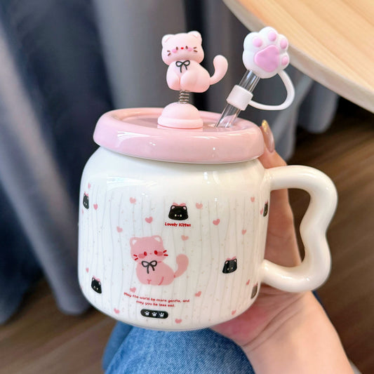 Cute cat-shaped straw mug