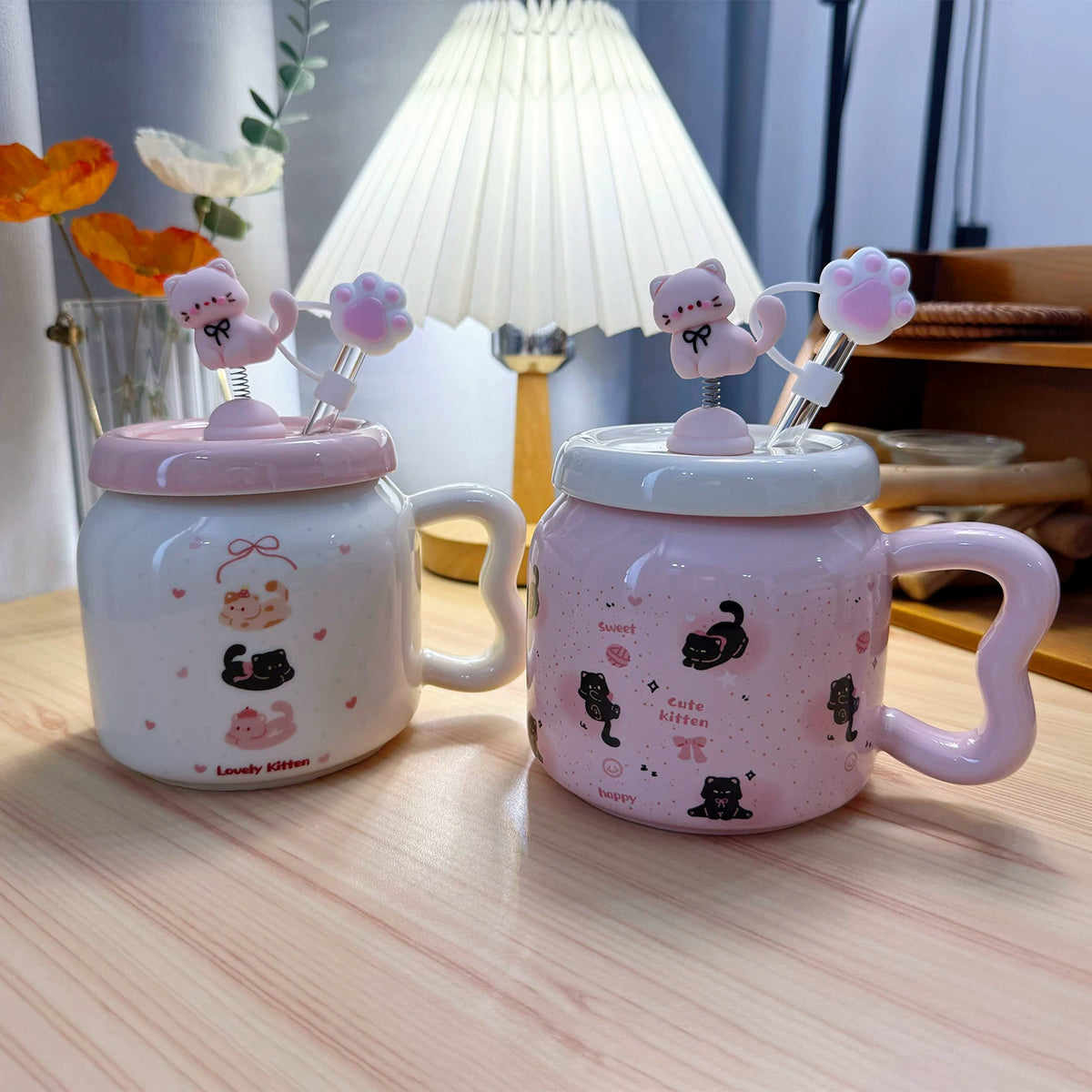 Cute cat-shaped straw mug